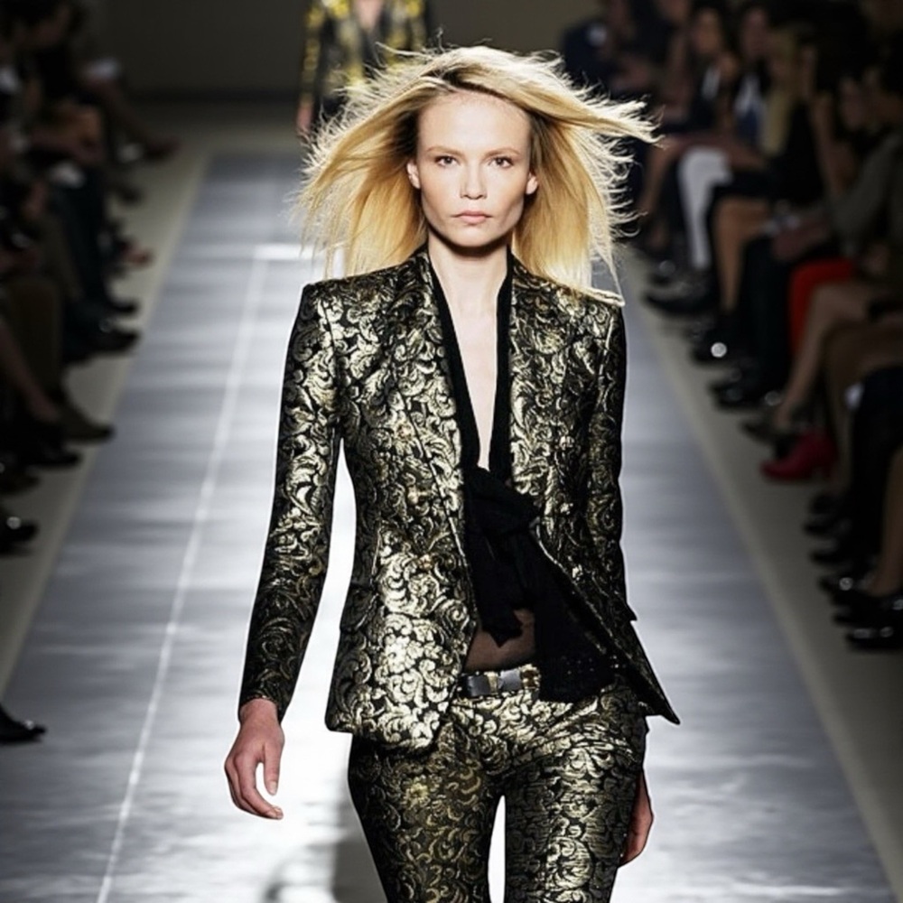 Balmain Paris Runway Brocade Blazer Gold Black Jacquard SZ FR 38 US 6 Fits US 4